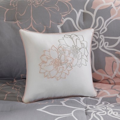 Lola Twin Gray and Blush Cotton Floral Comforter Set