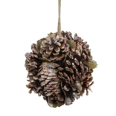 Northlight 5" Glittery Copper Round Pine Cone and Leaves Hanging Christmas Ornament