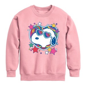 Boys' - Peanuts - Snoopy Groovy Heart Graphic Long Sleeve Fleece Sweatshirt - 1 of 4
