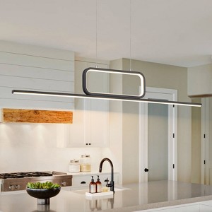 LLHZSY Modern 37 4/5" Linear Pendant Chandelier, Dimmable LED Light Fixture for Kitchen Island / Dining Room-Black/Gold - 1 of 4