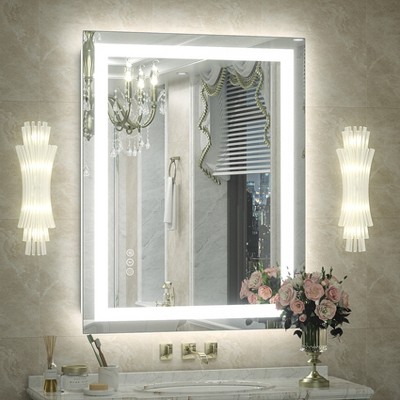 Apmir Super Bright Front & Back LED Lighted Anti-Fog Tempered Glass Bathroom/Vanity Mirror with ETL & 3-Year Warranty