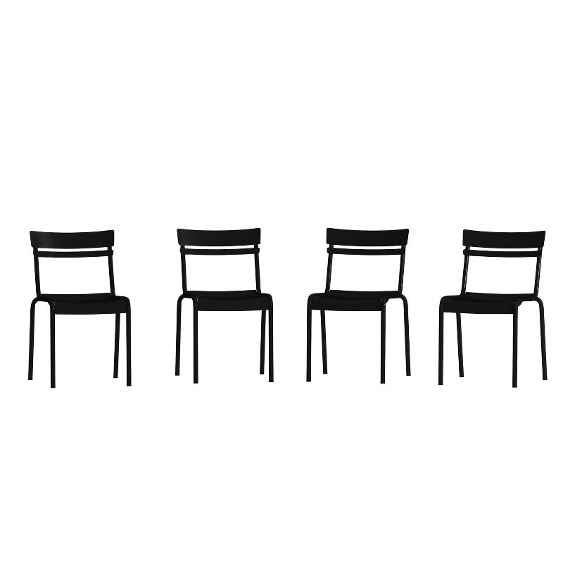 Flash Furniture Nash Commercial Grade Steel Stack Chair, Indoor-Outdoor Armless Chair with 2 Slat Back, Set of 4, 1 of 13