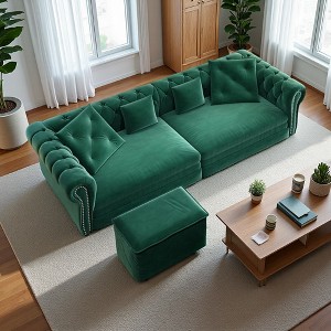 89" Velvet 3-Seater Sofa with Tufted Design, 3-in-1 Pull-Out & Chaise Lounge - 1 of 4