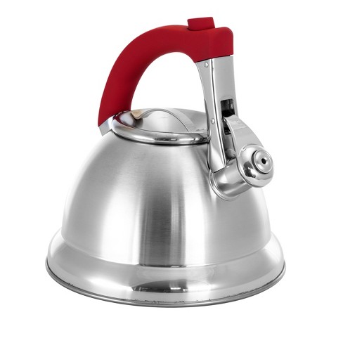 Mr Coffee Collinsbroke 2 4qt Stainless Steel Tea Kettle With Red Handle Target