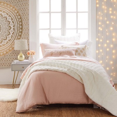 Dusty Pink Linen Twin XL Bedspread Cover