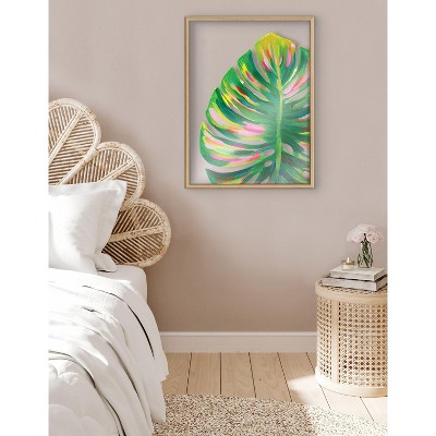 Colorful Monstera Botanical Art with Natural Frame, 24x32