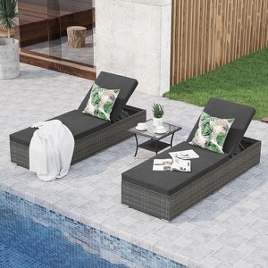 SUGOLD Chaise Lounge Chairs Set of 2 w/Coffee Table, 5 Angle Backrest and Removable Cushions, PE Wicker Rattan Outdoor Lounge Chair Pool Lounger - 1 of 1