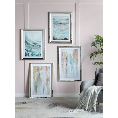 Aurora Crystal Mirror Framed Wall Art - Set Of 2 -  23.5" X 31.5" - Blue/White/Beige (Set of 2)