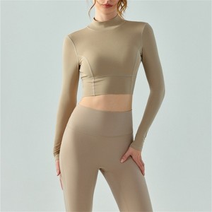 Clotth Women's Yoga Top - Stand Collar Long Sleeve, Droplet Cup, Hollow Back Design, Running Workout Tights, Autumn and Winter Yoga Wear - 1 of 4