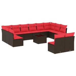 vidaXL 13 Piece Patio Sofa Set with Cushions Brown Poly Rattan - 1 of 4
