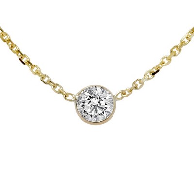 Pompeii3 1/3ct Genuine Round Brilliant Cut Bezel Solitaire EX3 Diamond Pendant 14K Gold