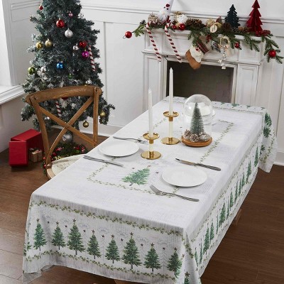 Festive Green Pine Trees Polyester Holiday Tablecloth, 60" x 120"