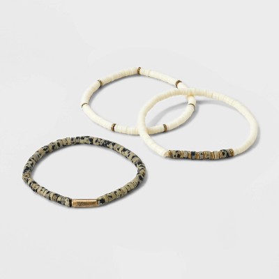 Semi-precious White Howlite & Sunstone Stretch Multi-strand Bracelet Set  3pc - Universal Thread™ Worn Gold : Target