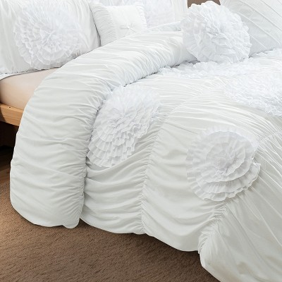 HIG French Country Handmade Ruffle Floral Bed in a Bag, 7-Piece Camel Queen Size Comforter Set with Ruffled Shams, Bedskirt & Accent Pillows — фото 6