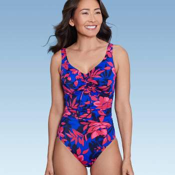 Women's Upf 50 High Neck Swim Romper With Pockets One Piece Swimsuit - Aqua  Green® Black S : Target