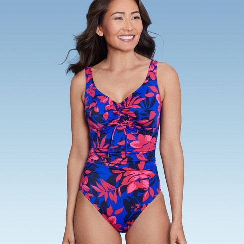 Women's Upf 50 Cinch-front One Piece Swimsuit - Aqua Green® : Target