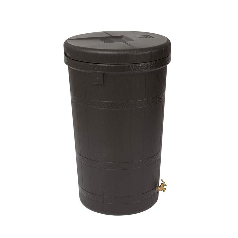 Good Ideas Aspen 50 Gallon Capacity Rain Barrel Water Storage Collector Saver with Brass Spigot and Removable Lid, Oak Brown (3 Pack), 2 of 5