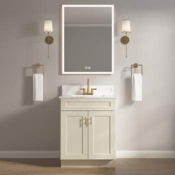 HOMLUX 27 in. W  x 21 in. D  x 34.5 in. H Bath Vanity Cabinet without Top in Shaker Antique White
