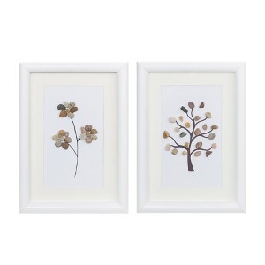 Set of 2 Tree and Floral Wall Art – MDF and Glass – 14.25"H – Modern Home Accent – By Melrose - 1 of 3