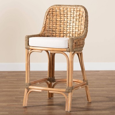 Kyle Bohemian Natural Brown Rattan & Mahogany Counter Stool
