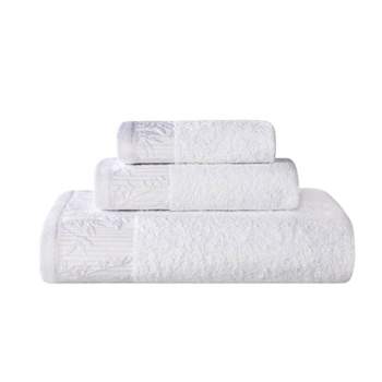 100% Cotton Medium Weight Floral Border 3 Piece Assorted Bathroom Towel Set by Blue Nile Mills