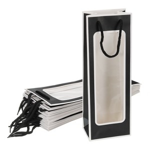 Unique Bargains Sturdy Paper Clear Window Wine Gift Bags with Rope Handles 4.92"x3.35"x14.2" - 1 of 4
