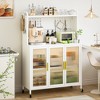 TiramisuBest 53.7in Farmhouse Kitchen Island with Power Outlet, 2 Sliding Barn Door Kitchen Storage Island with Drop Leaf, Spice Rack Rol - 3 of 4