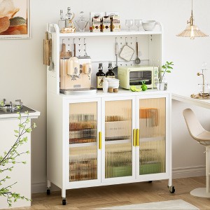 DOMETOUR Carbon Steel Kitchen Storage Cabinet, Microwave Stand, Bakers Racks for Kitchens with Storage, Transparent Flap Door Design - 1 of 4