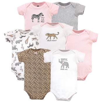 Hudson Baby Infant Girl Cotton Bodysuits, Modern Pink Safari