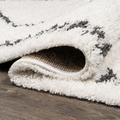 Calvia Moroccan Diamond Shag Black and White Runner Rug
