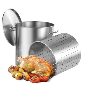 VEVOR Stainless Steel Stockpot, 64 Quart Large Cooking Pots, Cookware Sauce Pot with Basket, Lid, and Handle, Sanding Treatment, Silver - 1 of 4