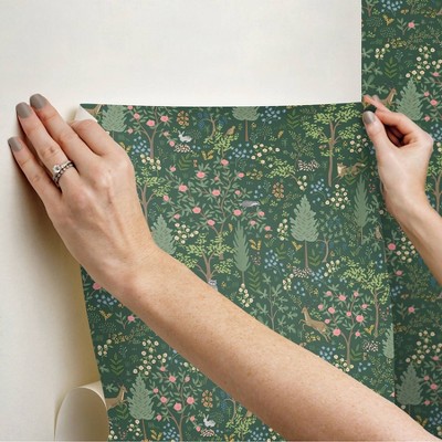 Emerald Green Multicolor Vinyl Peel and Stick Woodland Wallpaper