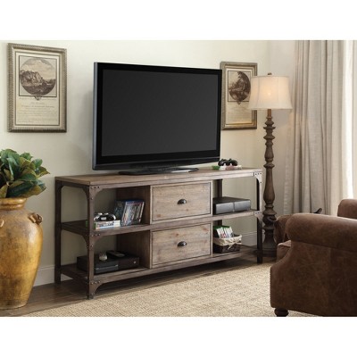 55" Weathered Industrial TV Stand with 2 Full-Extension Drawers and Open Storage for Living Room