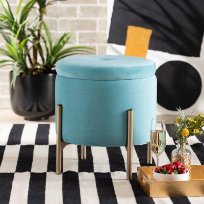 Malina Velvet Metal Storage Ottoman - Baxton Studio