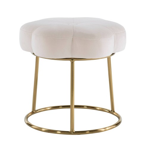 Seraphina Glam Faux Shearling And Metal Flower Accent Vanity Stool