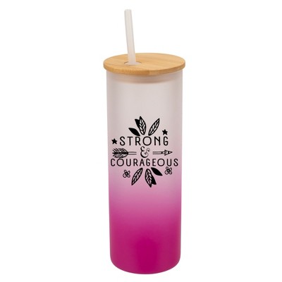 Elanze Designs Strong & Courageous Arrow Flowers Wrap-Around Design 25 Ounce Frosted Gradient Glass On-The-Go Coffee Travel Skinny Tumbler Mug Cup,