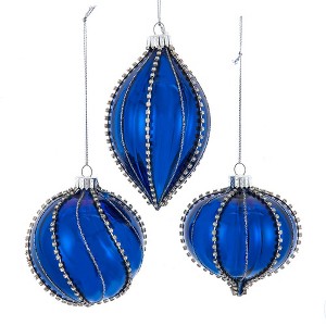 Kurt Adler 80MM Glass Shiny Blue Gemmed Onion, Finial and Ball 3-Piece Ornament Set - 1 of 4