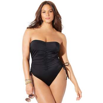 Swimsuits for All Women's Plus Size Mesh Wrap Bandeau Tankini Top - 8, Black