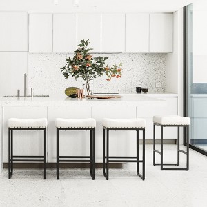 Arceso Counter Height Bar Stools, 24" Square SaddleBarstools Set of 4, Modern Backless FauxLeather Counter Stool for Kitchen lsland Counter, Home Bar - 1 of 4