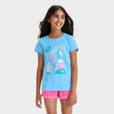 Girls' Short Sleeve Underwater Graphic T-Shirt - Cat & Jack™ Sky Blue