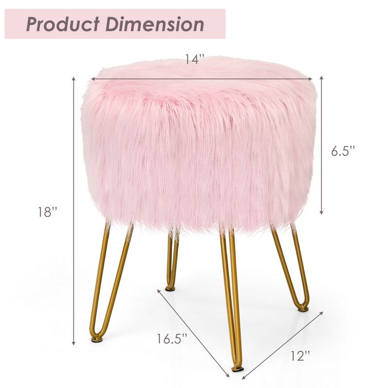 Costway Faux Fur Vanity Chair Makeup Stool Furry Padded Seat Round Ottoman Pink/White, 4 of 15