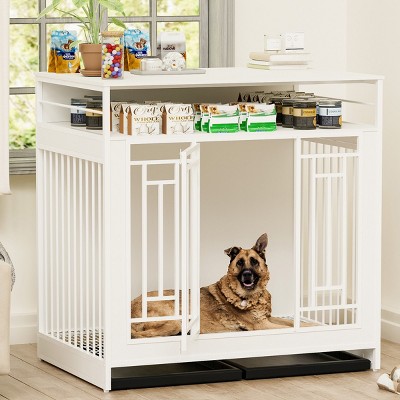 LAOTIES 43" Wooden Dog Crate Furniture,Heavy-Duty Dog Kennel with Divider And Storage Drawers,Decorative Pet Crate End Table for Large Dogs