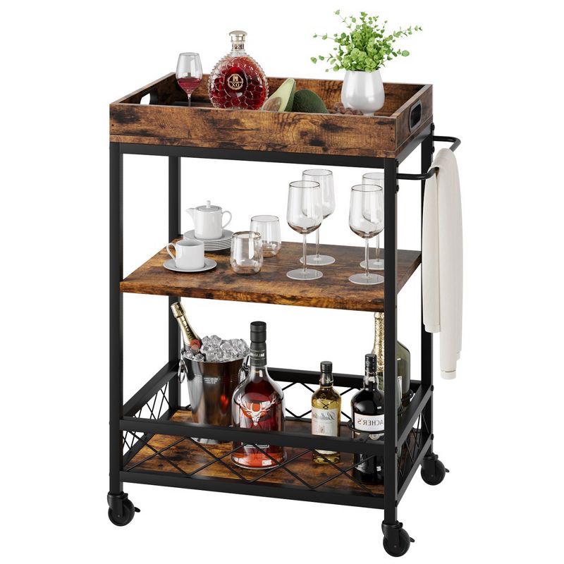 Whizmax Bar Carts for The Home, Bar Cart, Serving Cart with Wheels, 3 Tier Bar Cart with Wine Rack, Wheel Locks, 2 of 10