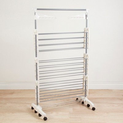 Heavy Duty 3-Tier Stainless Steel Rolling Laundry Rack