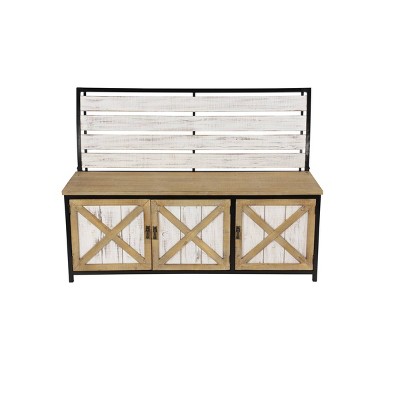 Farmhouse Wood Rectangle Storage Bench Brown - Olivia & May