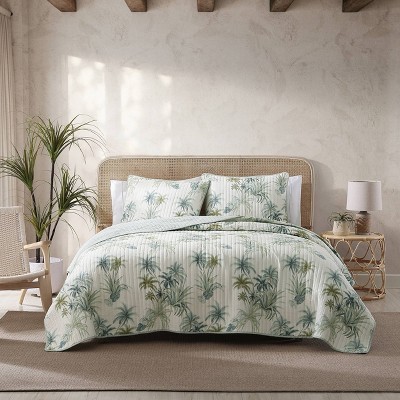 Serenity Palms Reversible Cotton Quilt Set, Full/Queen, Blue