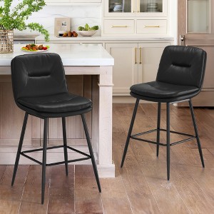 Arceso Bar Stools Set of 2, Double-Layer Upholstered Counter Height Bar Stools , 24 Inch Faux Leather Barstools with Back and Footrest - 1 of 4