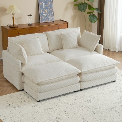 Modern L-Shaped Sectional Sofa, Comfy Corduroy Upholstered Modular Couch with Side Storage Pockets and Pillows for Living Room - ModernLuxe