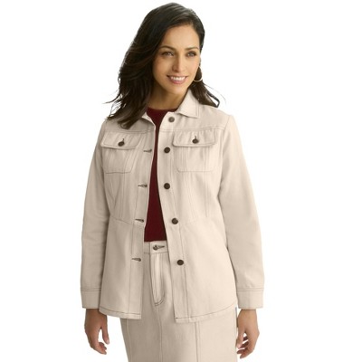 Jessica London Women's Plus Size Contrast Stitch Peplum Denim Jacket