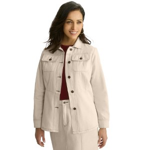 Jessica London Women's Plus Size Contrast Stitch Peplum Denim Jacket - 1 of 4